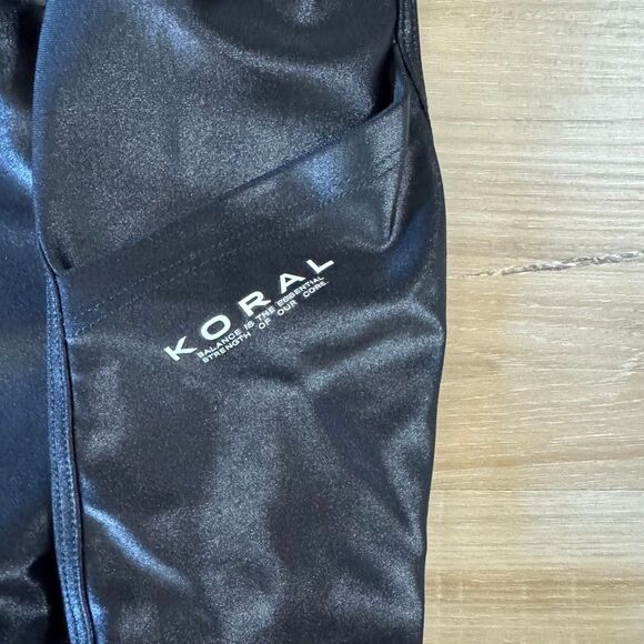 Koral Women's Size S Jet Jumpsuit Fitted Metallic Black Catsuit Open Back Yoga - Picture 2 of 5